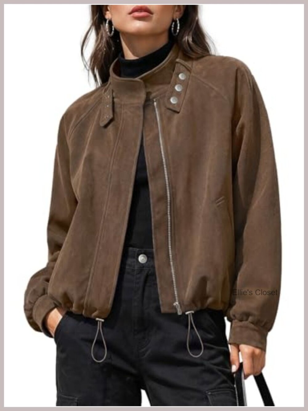 Women's Faux Suede Cropped Bomber Jacket Zip Up Y2K Casual Oversized Shacket